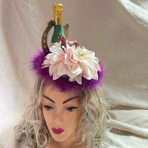 Kentucky Derby Hat Fascinator headband, Horse Booze and Flower, Handmade New